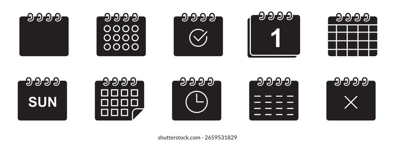 Conjunto de iconos de calendario. Vector de calendario . Colección de icono de calendario. Conjunto de símbolos de calendario. eps 10