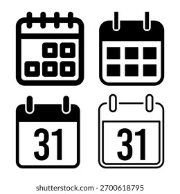 Calendar Icon Set Vector.  Date and Schedule Symbol Design