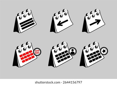 Calendar icon set vector flat cartoon illustration isolated
