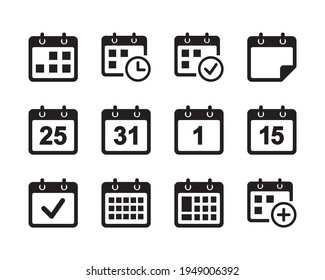 Calendar icon set. Vector graphic illustration. Schedule, timetable, agenda, almanac icon. Suitable for website design, logo, app, template, and ui. 