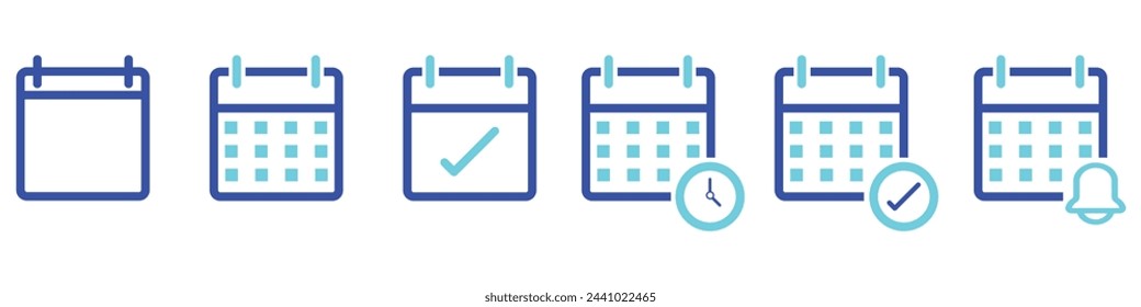 calendar icon set. Calendar vector icons. Set of calendar symbols in line style