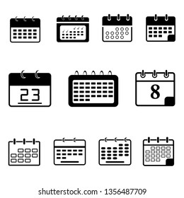 Calendar icon set. Vector illustration. Flat design style on white background.
