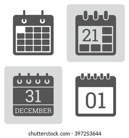 Calendar Icon. Set of vector illustrations of binder calendar. Template with calendar grid, date and month. Applications icon or events reminder symbol.
