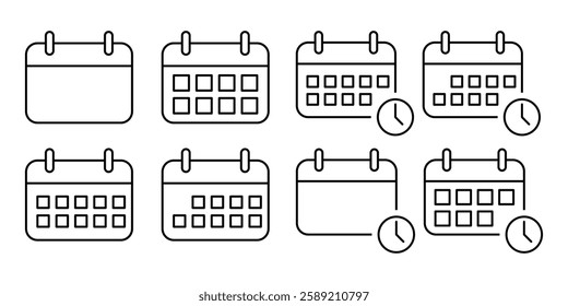 Calendar Icon Set. Calendar Vector Icon in line style design. Calendar Symbol.