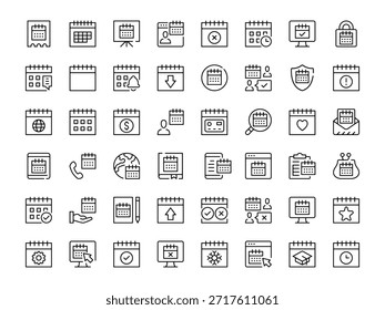 Conjunto de iconos de calendario. colección de iconos de línea de Vector. Símbolos de contorno. Diseño moderno