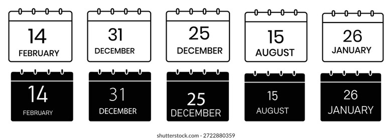  Calendar icon set. Calendar vector logo design. Silhouette of out line simple calendar symbol and sign. vector illustration