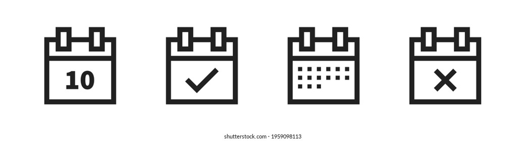 Calendar icon set. Vector calendar symbol collection on white background.