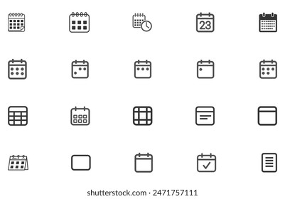 Conjunto de iconos de calendario.  Símbolo de Vector de calendario. Conjunto de símbolos de calendario. Botones de calendario en blanco y negro.