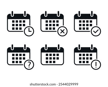 Ícone de calendário definido. Símbolo de vetor.