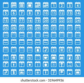 Calendar icon set, white calendar sheets on blue background