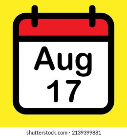 Icono del calendario 17 de agosto, ilustración del vector