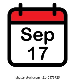 Icono de calendario con 17 de septiembre, ilustración vectorial