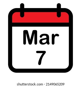 Calendar icon with seventh march, vector illustration