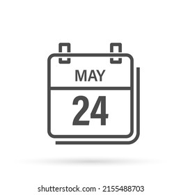 Icono de calendario con sombra. 24 de mayo, día, mes. Ilustración vectorial plana.