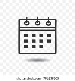 Calendar icon with shadow on transparent background.