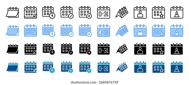Calendar icon sheet multiple concept and style collection