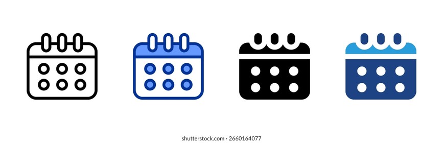 Coleção de vários estilos da folha de ícones do calendário