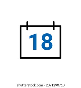 Calendar icon showing date 18 isolated on white background