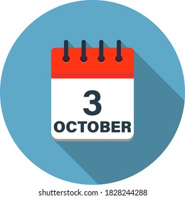Icono de calendario que muestra el 3 de octubre sobre fondo azul