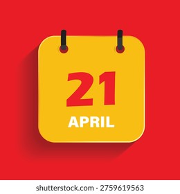 calendar icon showing twentyfirst of april on yellow card with red background for spring schedule