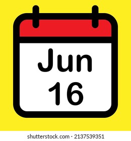 Calendar icon sixteenth June, vector illustration