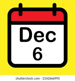 Calendar icon sixth December, vector illustration