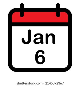 Icono de calendario con sexto enero, ilustración vectorial