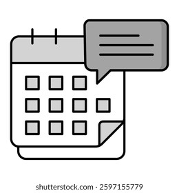 Calendar icon with a speech bubble representing meeting coordination, communication scheduling, team discussions, and collaboration planning