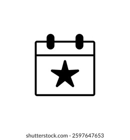 calendar icon with star, simple flat style, logo template sign symbol vector illustration pictogram, for ui or ux isolated on white for mobile app, editable
