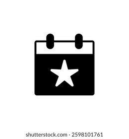 calendar icon with star, simple flat style, logo template sign symbol vector illustration pictogram, for ui or ux isolated on white for mobile app, editable