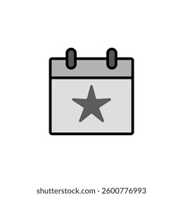 calendar icon with star, simple flat style, logo template sign symbol vector illustration pictogram, for ui or ux isolated on white for mobile app, editable