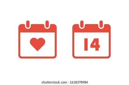 Calendar icon. Calendar symbol. Deadline icon. Calendar days. Holidays icon. Valentines day. 14 February. Task Manager. Deadline icon. Schedule. Solemn date. Vacation sign. Tear-off calendar.