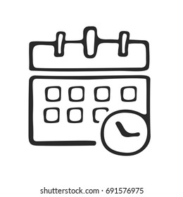 Calendar icon. The symbol is drawn in sketch style. Isolated icon on white background