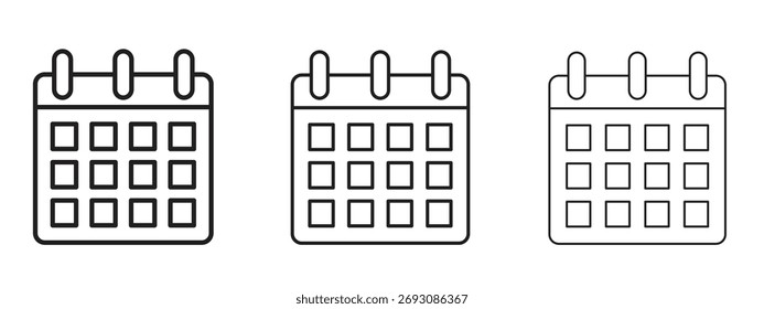 Símbolo do ícone de calendário. Sinal de estilo linear para conceito móvel