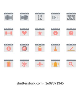 Calendar icon and symbol set in flat design