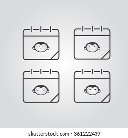 Calendar icon with a symbol of the year Monkey, vector eps10 illustration.  Modern icons for your work: document, presentation, web and mobile applications,  poster, report, flyer, banner. 2016