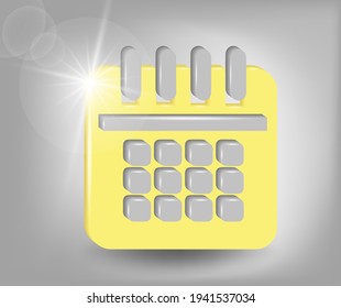 Calendar Icon. Calendar symbol for your web site design, logo, app, UI.   Business plan schedule. 3d vector illustration in yellow - gray colors.