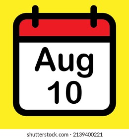 Calendar icon tenth August, vector illustration
