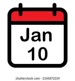 Calendar icon with tenth January, vector illustration