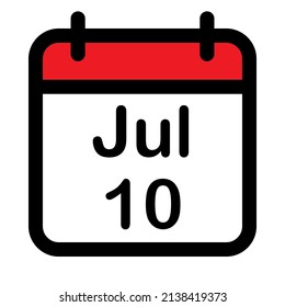 Icono del calendario con el décimo de julio, ilustración del vector