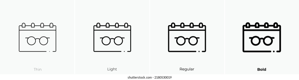 calendar icon. Thin, Light Regular And Bold style design isolated on white background