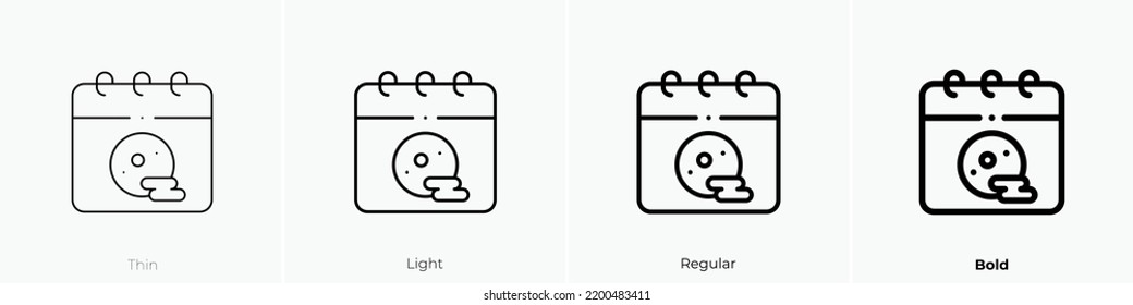 calendar icon. Thin, Light Regular And Bold style design isolated on white background