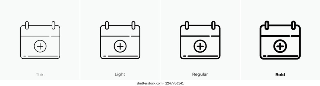 calendar icon. Thin, Light Regular And Bold style design isolated on white background