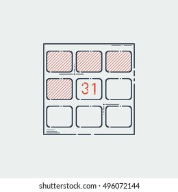 The Calendar Icon, Thin Line Flat Style. Vector, Illustration