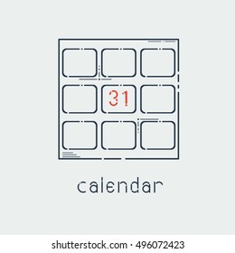 The Calendar Icon, Thin Line Flat Style. Vector, Illustration