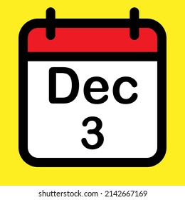 Calendar icon third December, vector illustration