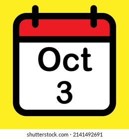 Calendar icon third October, vector illustration