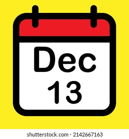 Calendar icon thirteenth December, vector illustration