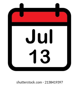 Calendar icon with thirteenth July, vector illustration