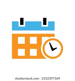 ícone de calendário. Calendário com ícone de relógio de ponto. ícone de vetor de calendário. horários importantes ou aniversários. Estilo de design sólido. design vetorial
